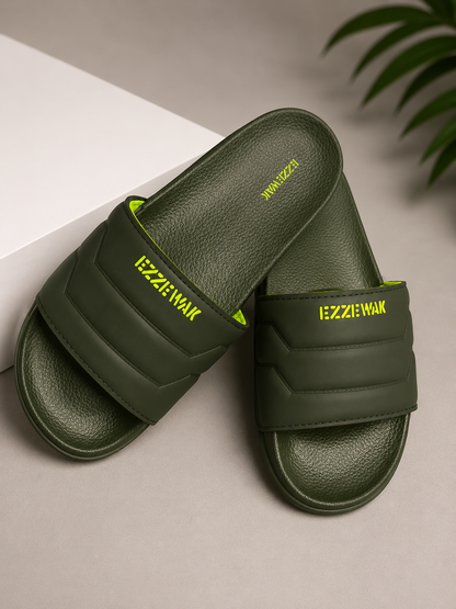 ZappySole | Men’s Olive Green Casual Slides | Soft&comfotable | Anti Slip Slides